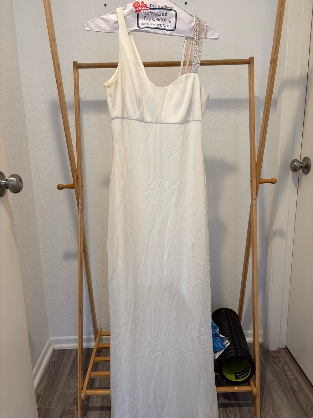 Nordstrom Ivory One-Shoulder Beaded Strap Prom Gown